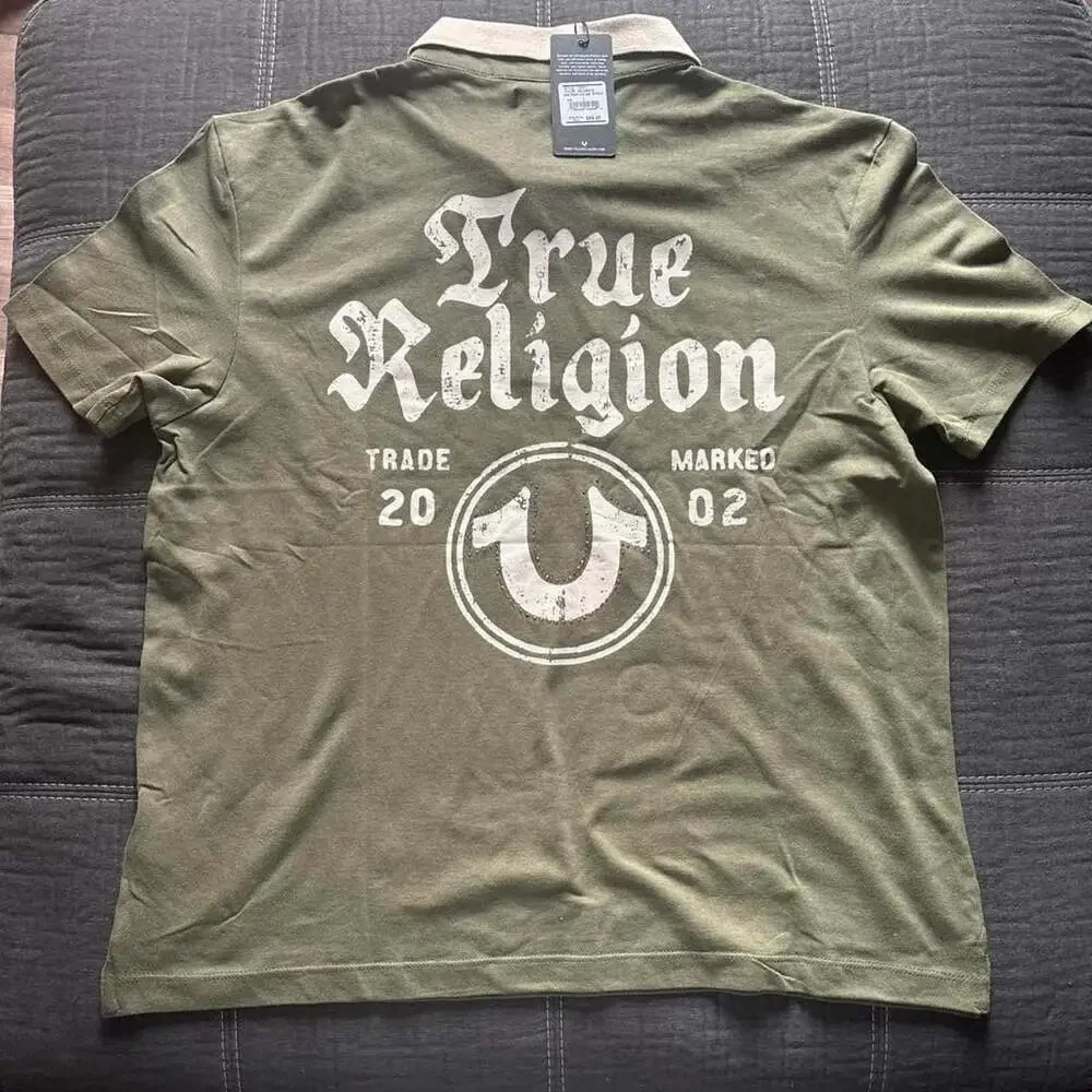 True Religion Contrast Collar Logo Polo Shirt Kalamata Size L